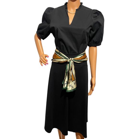 New Black Ruffle V-Neck Puff Sleeve Top Small - Picture 6 of 9